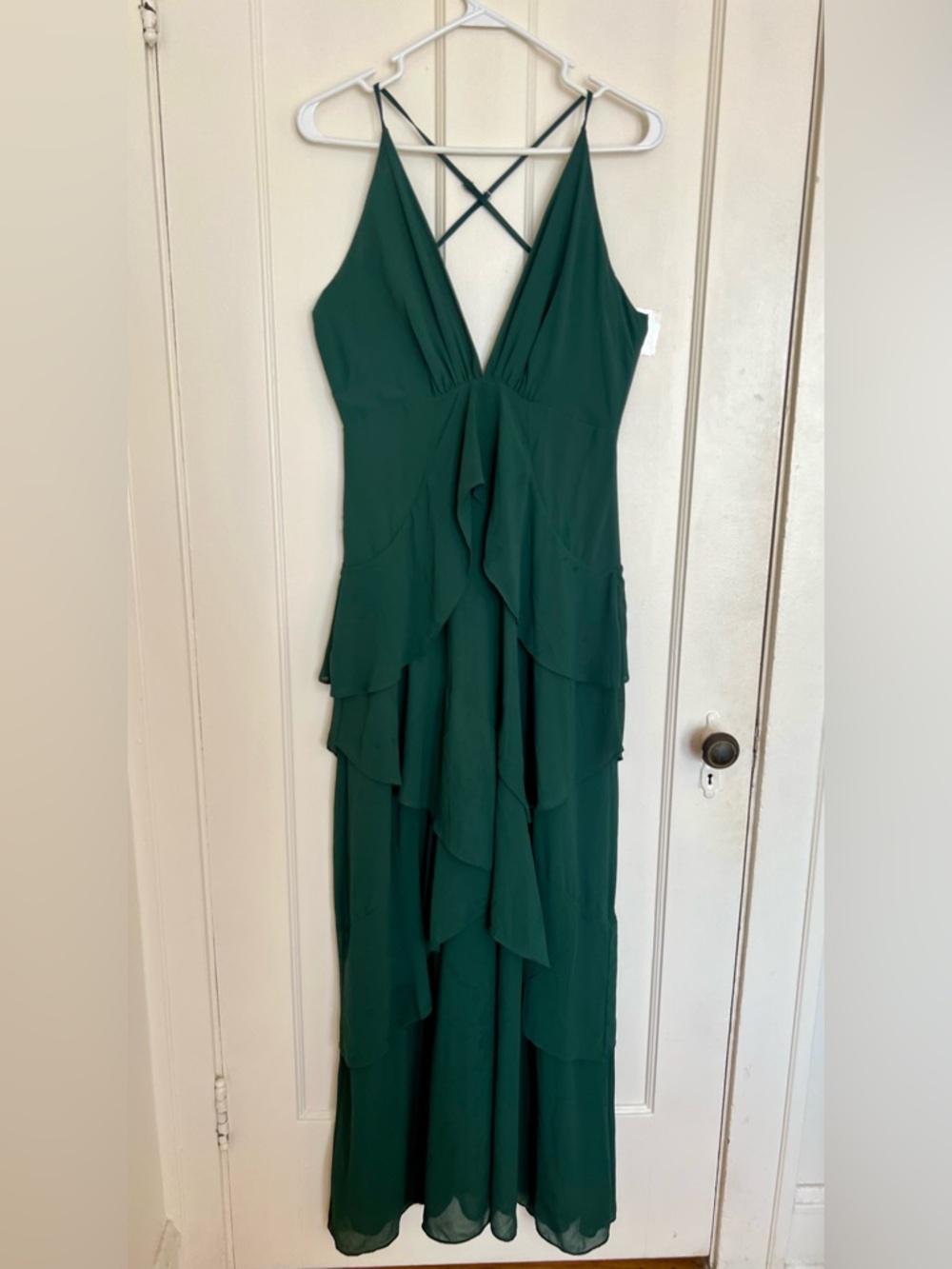 Honey Belle Emerald Green Ruffled V-Neck Maxi Dress